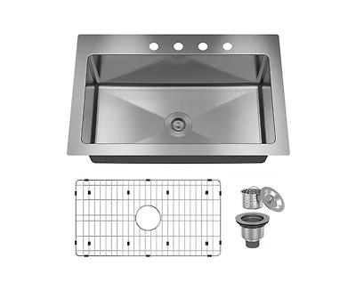 Casainc 33" L x 22" W Single Bowl Stainless Steel Topmount Kitchen Sink with Accessories