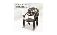 Set of 2 Cast Aluminum Patio Dining Chairs with Cushions, Stackable Outdoor Bistro Chairs for Balcony Backyard Garden Deck