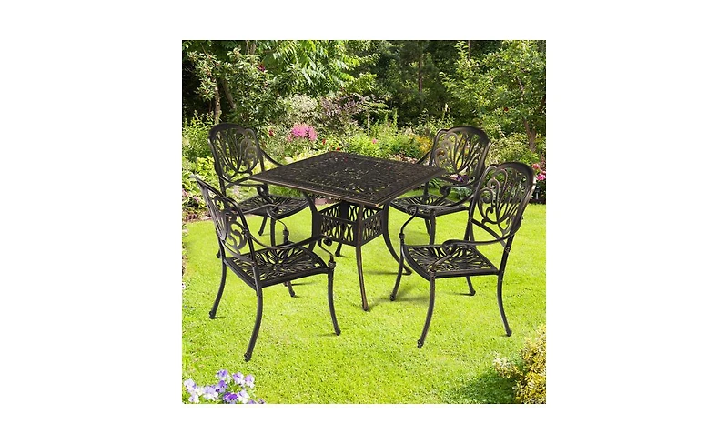 Set of 2 Cast Aluminum Patio Dining Chairs, Stackable Outdoor Bistro Chairs with Armrests for Balcony Backyard Garden Deck