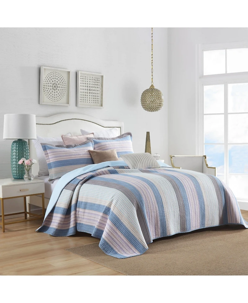 Marcielo 3Pcs 100% Cotton Quilt Bedspread Set Reversible Bedding Striped Queen