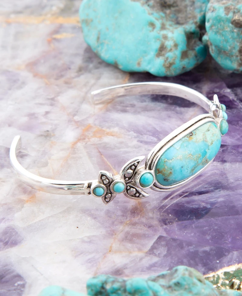 Barse Emile Blue Turquoise Sterling Silver Oval Cuff Bracelet