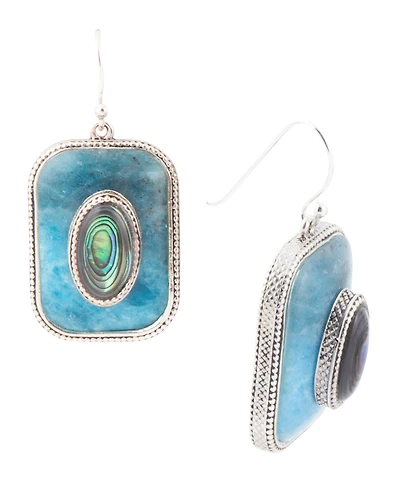 Barse Blue Apatite and Abalone Stacked Sterling Square Drop Earrings