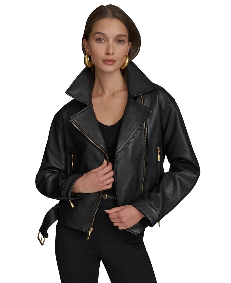 Donna Karan New York Women's Asymmetric Leather Moto Jacket