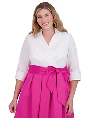 Jessica Howard Plus Size Collared 3/4-Sleeve Gown