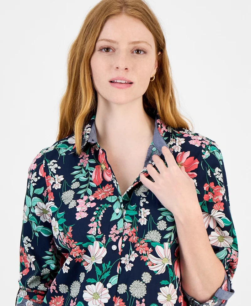 Tommy Hilfiger Women's Floral Gingham Cotton Shirt