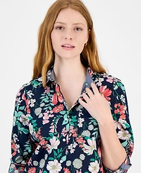Tommy Hilfiger Women's Floral Gingham Cotton Shirt