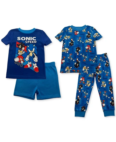 Sonic Toddler Boys Sonic Brushed Knit Jersey Pajamas, 4 Piece Set