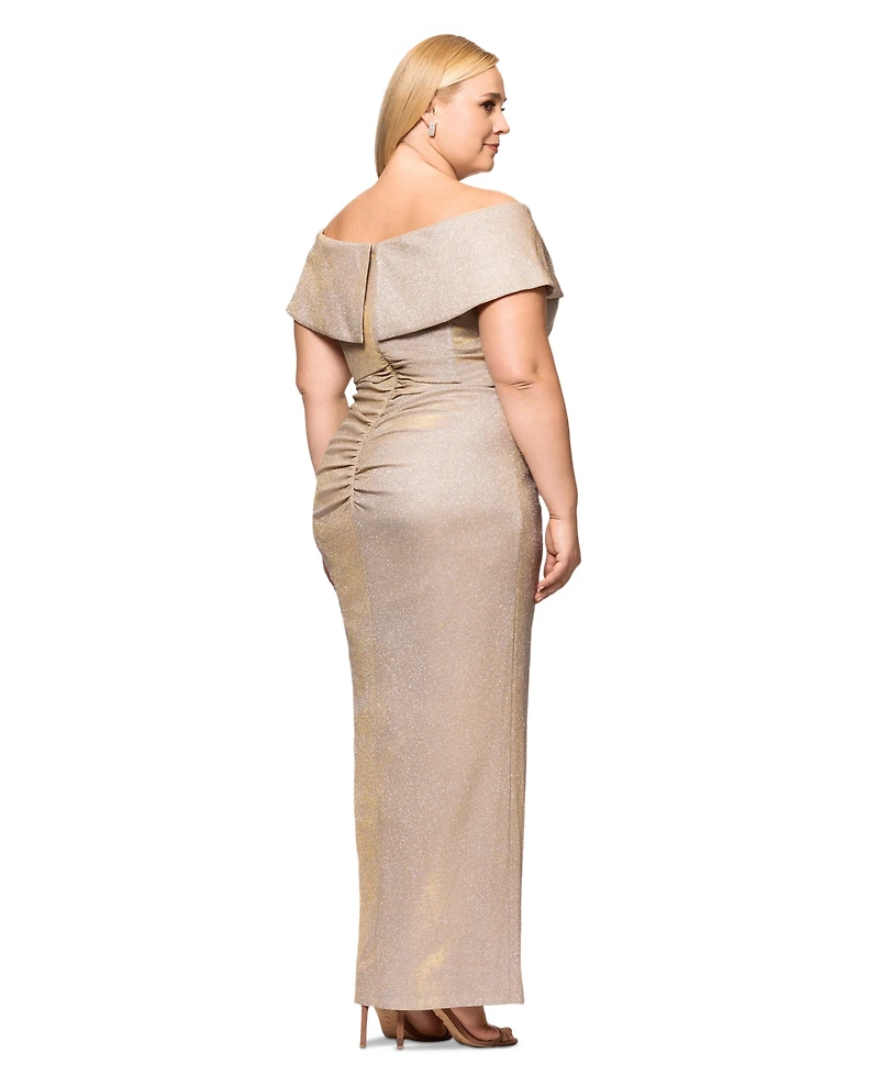 Xscape Plus Size Off-The-Shoulder Glitter Gown