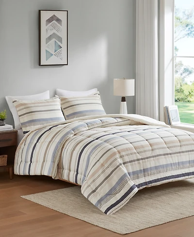 Addison Park Noah Stripe Reversible Printed 3-Pc. Comforter Sets, Exclusively at Macys