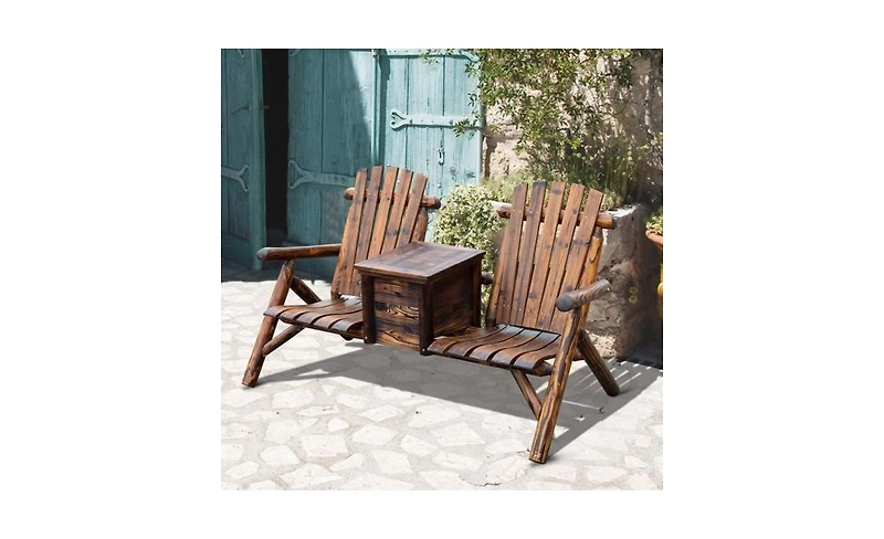 Wooden Chair Loveseat with Inset Ice Bucket Garden chairs/courtyard chairs