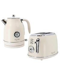 MegaChef 1.7 Quart Electric Tea Kettle and 2 Slice Toaster Combo in Matt Cream