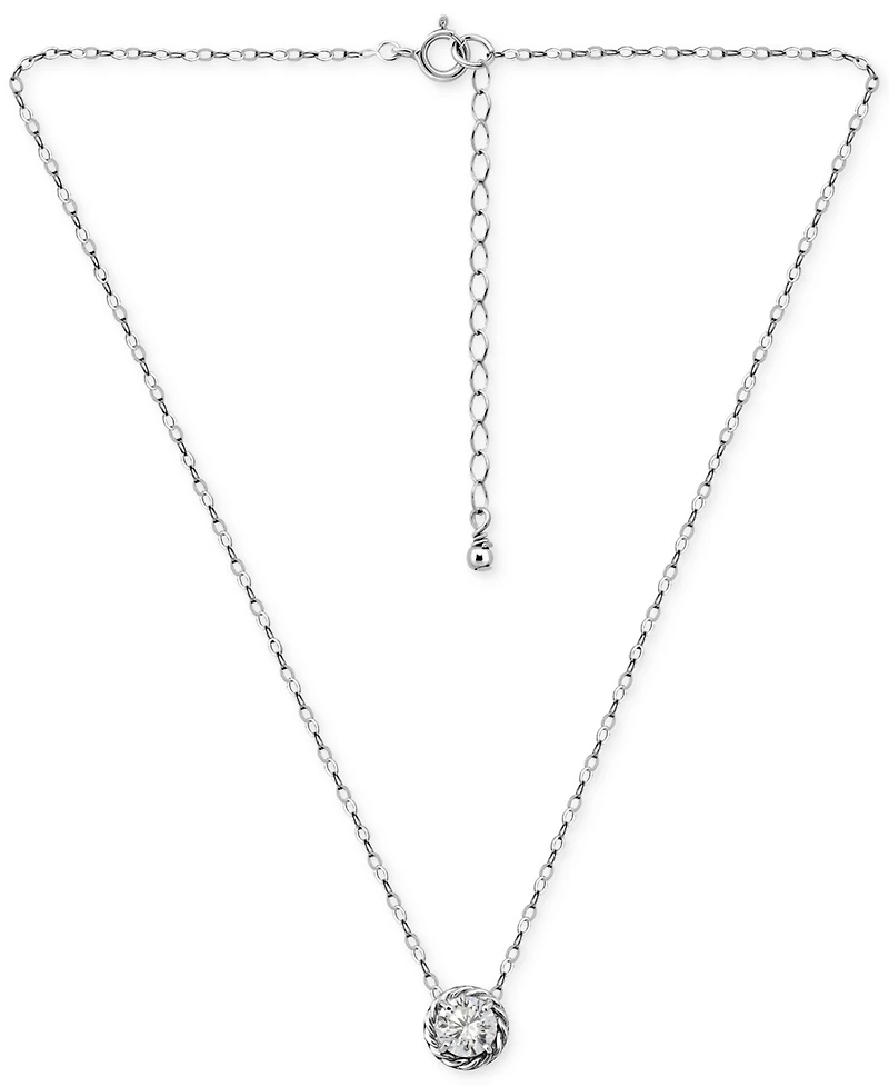Giani Bernini (1 1/4 cttw) 6MM Round Cubic Zirconia with Polished Rope Style Border Necklace. 16" + 2" Extender. 18KT Gold over Sterling Silver. Creat