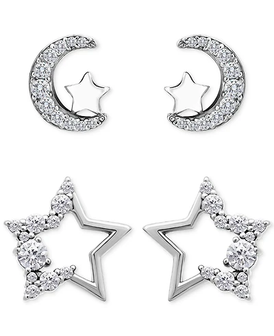 Giani Bernini Cubic Zirconia Half Moon & Star 2-Pc. Set Stud Earrings (1-3/8 ct. t.w.) in 18k Gold over Sterling Silver, Exclusively at Macy's