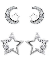 Giani Bernini Cubic Zirconia Half Moon & Star 2-Pc. Set Stud Earrings (1-3/8 ct. t.w.) in 18k Gold over Sterling Silver, Exclusively at Macy's