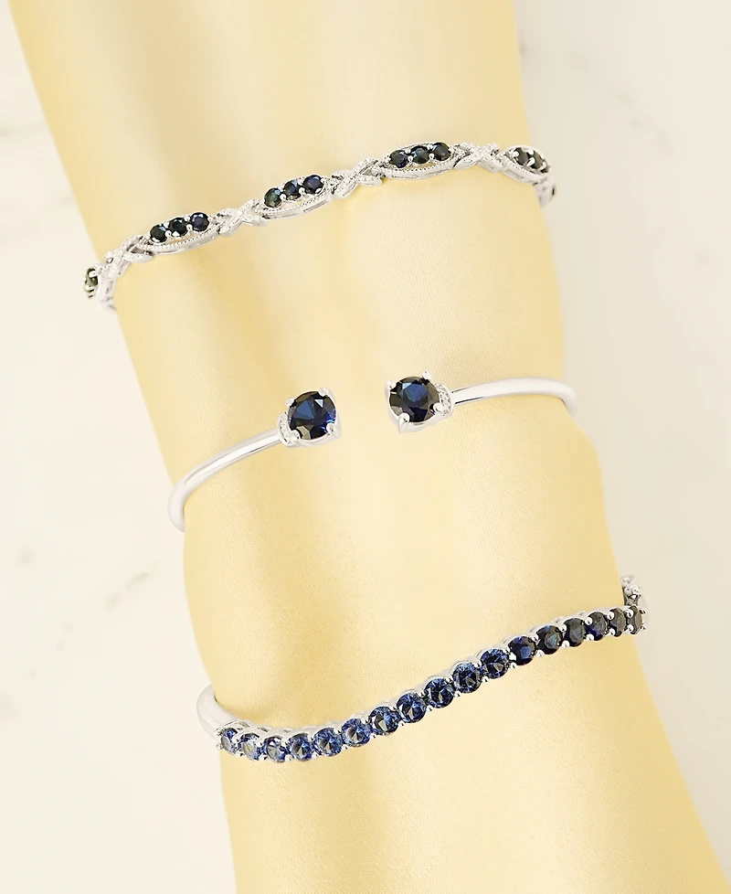 Macy's Lab Created Blue Sapphire (3-1/5 ct. t.w.) & Diamond Accent Open Cuff bracelet in Sterling Silver