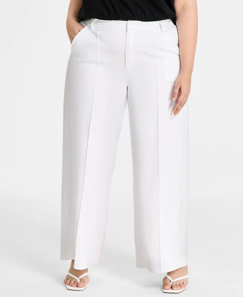 Bar Iii Trendy Plus High-Rise Wide-Leg Ponte-Knit Pants, Created for Macy's
