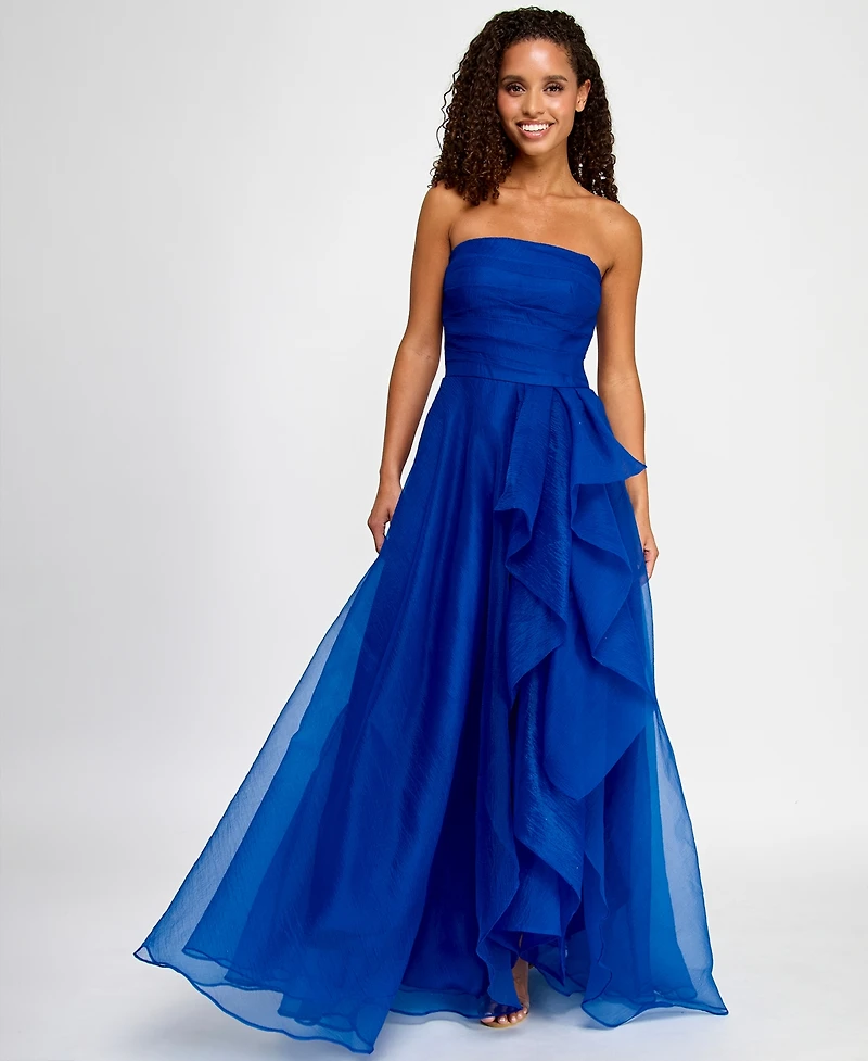 B Darlin Juniors' Asymmetric Drape Strapless Ball Gown, Created for Macy's