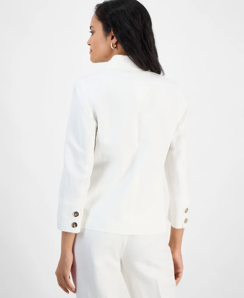 Kasper Women's Linen Blend Notched-Collar 3/4-Sleeve Jacket, Regular & Petite