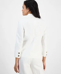 Kasper Women's Linen Blend Notched-Collar 3/4-Sleeve Jacket, Regular & Petite