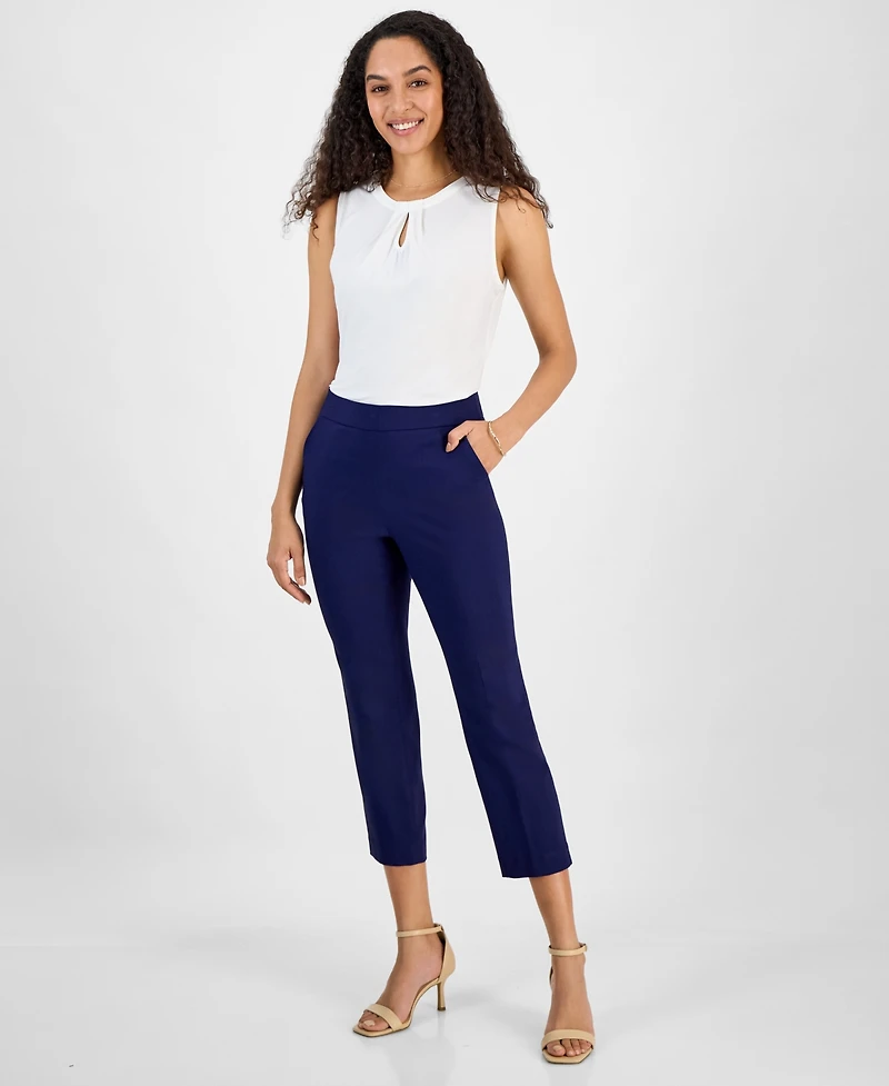 Kasper Women's Stretch Twill Cropped Straight Pull-On Pants