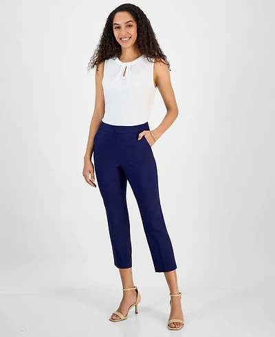 Kasper Women's Stretch Twill Cropped Straight Pull-On Pants