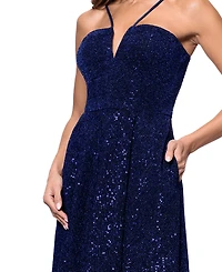 Xscape Women's Sequined Plunge-Neck Sleeveless Gown