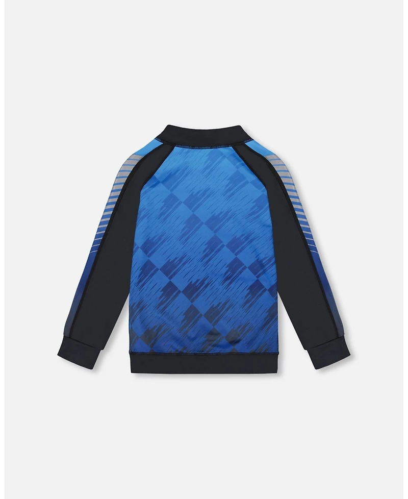 Deux par Boys Printed Full Zip Athletic Cardigan Blue And Black