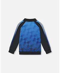 Deux par Boys Printed Full Zip Athletic Cardigan Blue And Black