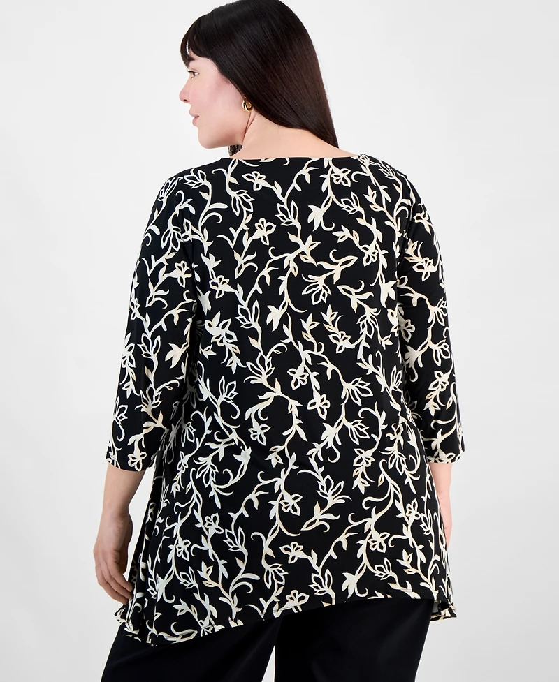 Jm Collection Plus Size Printed High-Low Swing Top, Exclusively at Macy's