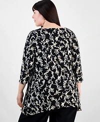 Jm Collection Plus Size Printed High-Low Swing Top, Exclusively at Macy's