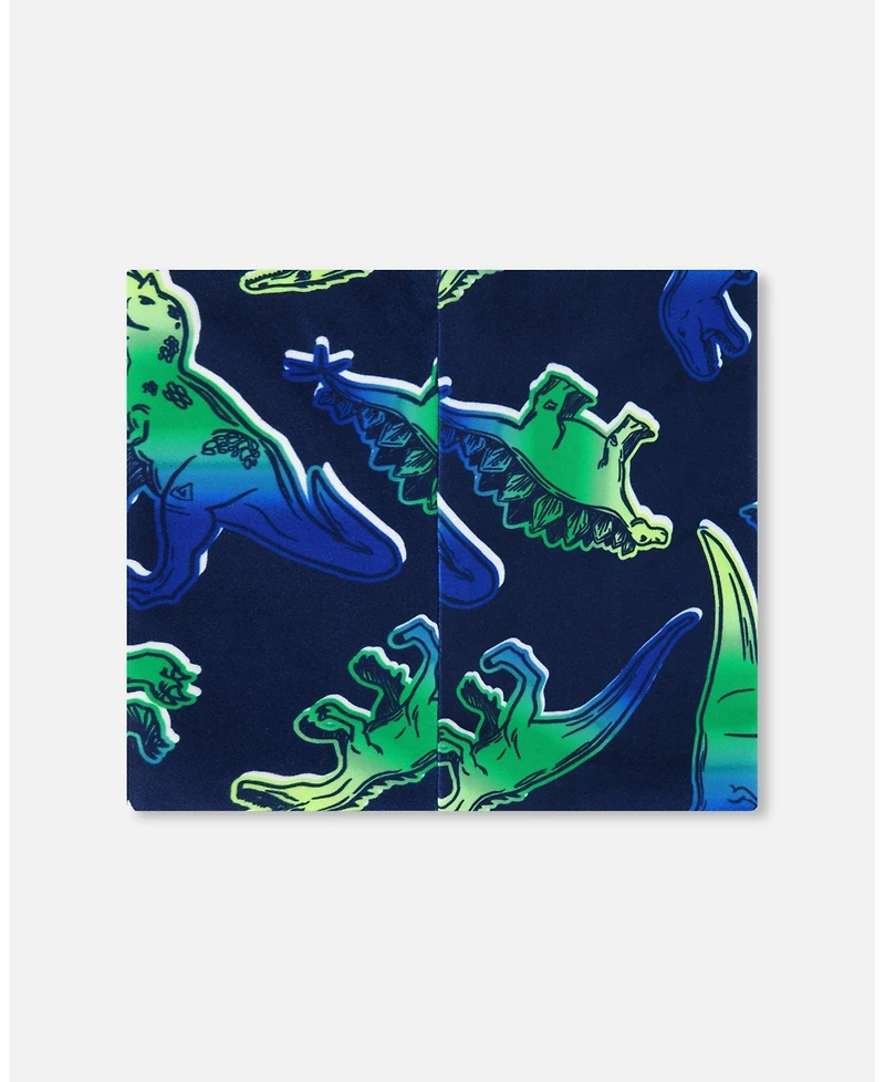 Deux par Deux Boy Printed Neck Tube Blue And Green Dino On Navy - Toddler|Child