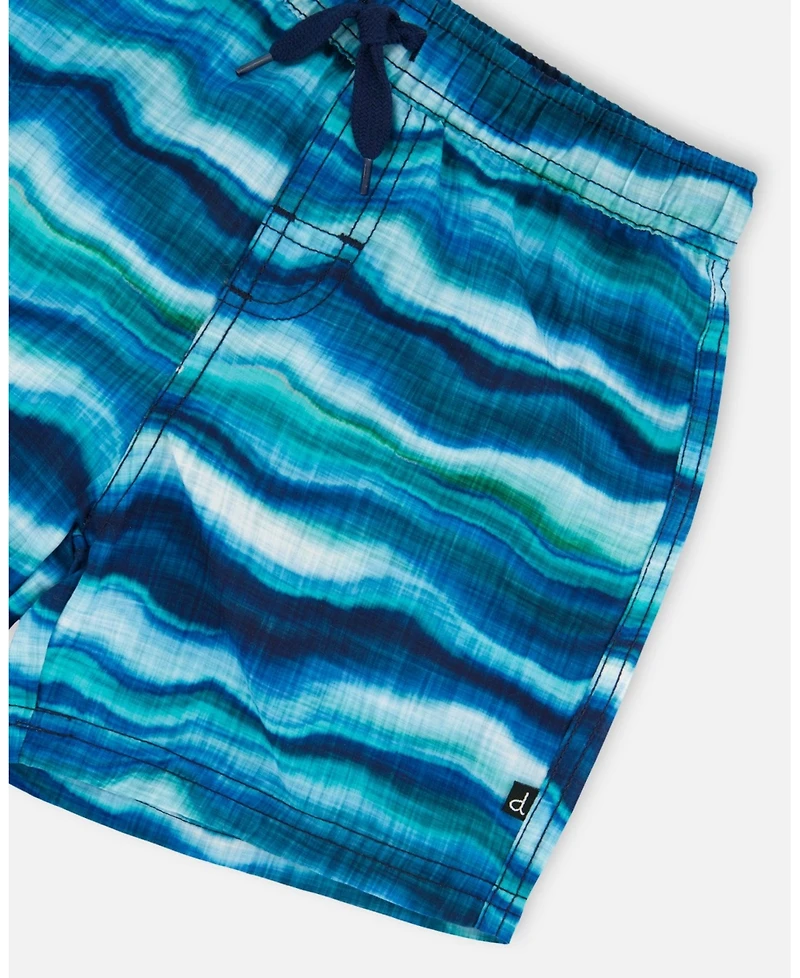 Deux par Deux Boy Printed Boardshorts Blue Wave And Black - Toddler|Child