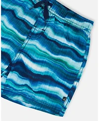 Deux par Deux Boy Printed Boardshorts Blue Wave And Black - Toddler|Child