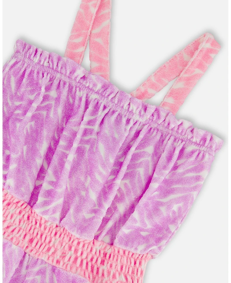 Deux par Toddler Girls Printed Terry Cloth Romper Vibrant Pink And White - Toddler|Child