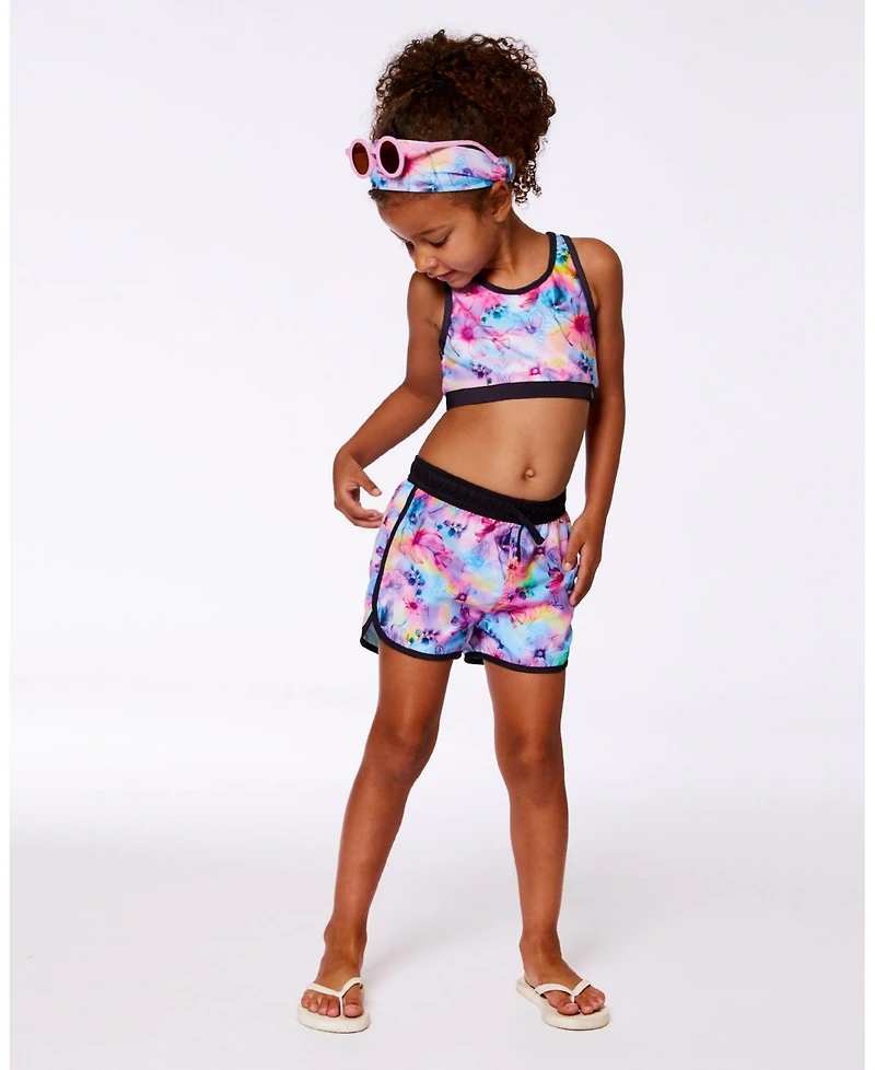 Deux par Girl Printed Swim Shorts Butterflies On Multicolored And Black Background - Toddler|Child