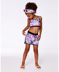 Deux par Girl Printed Swim Shorts Butterflies On Multicolored And Black Background - Toddler|Child