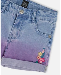Deux par Deux Toddler Girls Cuffed Denim Shorts With Embroidery Floral Jeans Blue - Toddler|Child