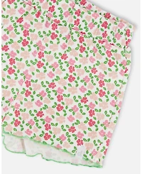Deux par Deux Big Girls Printed Ribbed Short Small Flowers On White Background