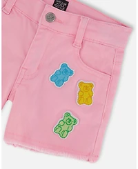 Deux par Deux Toddler Girls Jean Short With Embroidery Pink And Multicolored Gummies - Toddler|Child