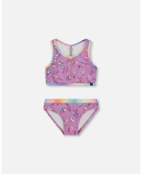 Deux par Girls Printed Two-Piece Swimsuit Old Mauve And Multicolored Butterflies