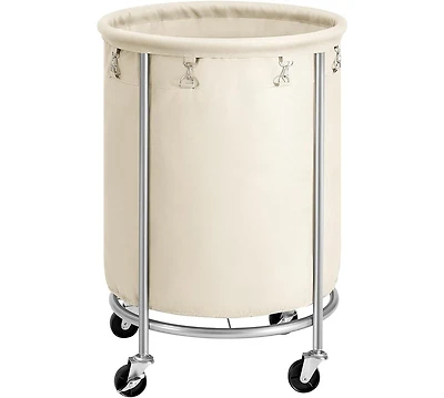 Songmics Home Laundry Basket with Wheels – 45-Gallon Rolling Laundry Hamper with Steel Frame, Cream and Silver