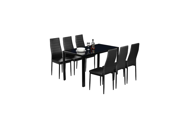 Simple Assembled Tempered Glass & Iron Dinner Table