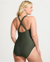 Lands' End Plus Tugless Ribbed X-Back One Piece Swimsuit