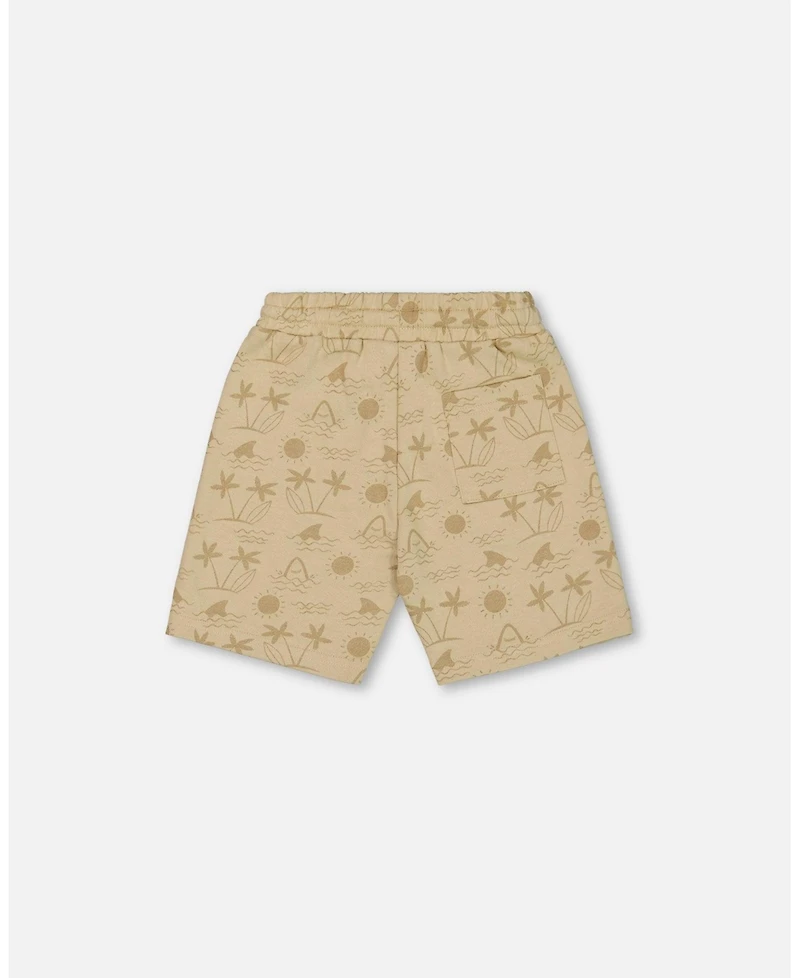 Deux par Toddler Boys Printed French Terry Short Beige With Palm Trees - Toddler|Child