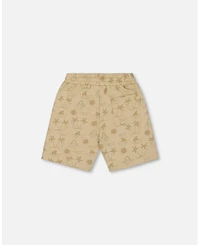 Deux par Toddler Boys Printed French Terry Short Beige With Palm Trees - Toddler|Child