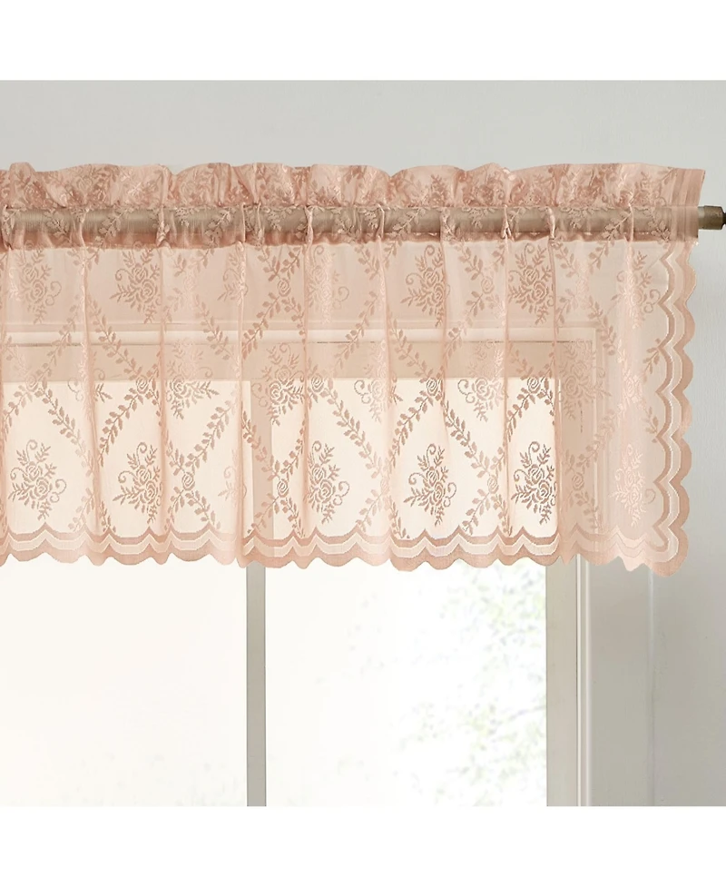 Hlc.me Isabella Floral Rod Pocket Lace Semi Sheer Voile Short Valance for Small