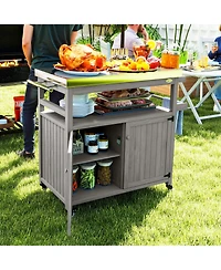 Outsunny Grill Cart, Kitchen Island with Storage Cabinets,
