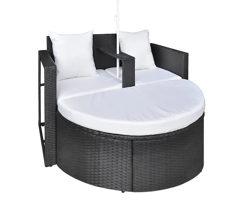 Patio Bed Outdoor Lounger Wicker Daybed with Parasol Poly Rattan