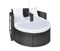 Patio Bed Outdoor Lounger Wicker Daybed with Parasol Poly Rattan