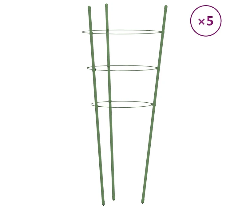 Garden Plant Supports with 3 Rings 5 pcs Green 29.5" Steel
